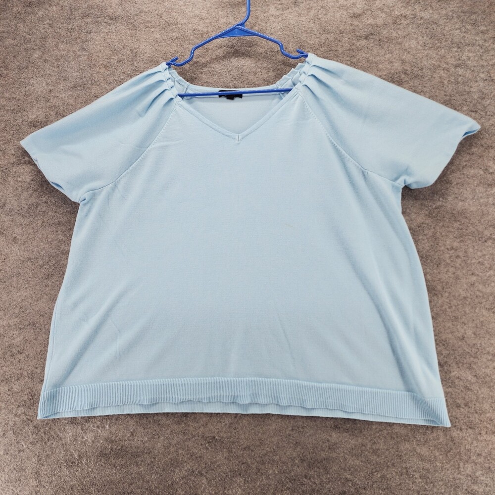 Lane Bryant Shirt Womens 22/24 Short Sleeve Blue V Neck